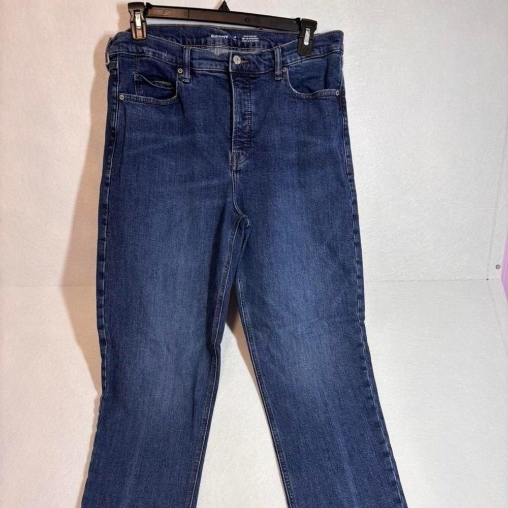 Old Navy Sky-Hi Straight Extra High-Rise Button Fly Jeans Dark Wash Tall Size 14